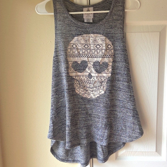 JL Skull Tank Top XL Racerback Grey Heart Eyes - Picture 1 of 4